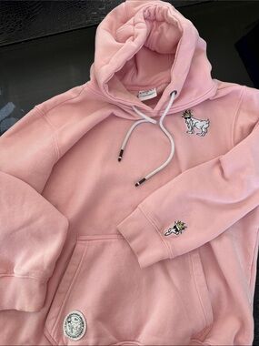 GOAT USA Pink Hooded Sweatshirt with Embroidered goat Motifs like new small